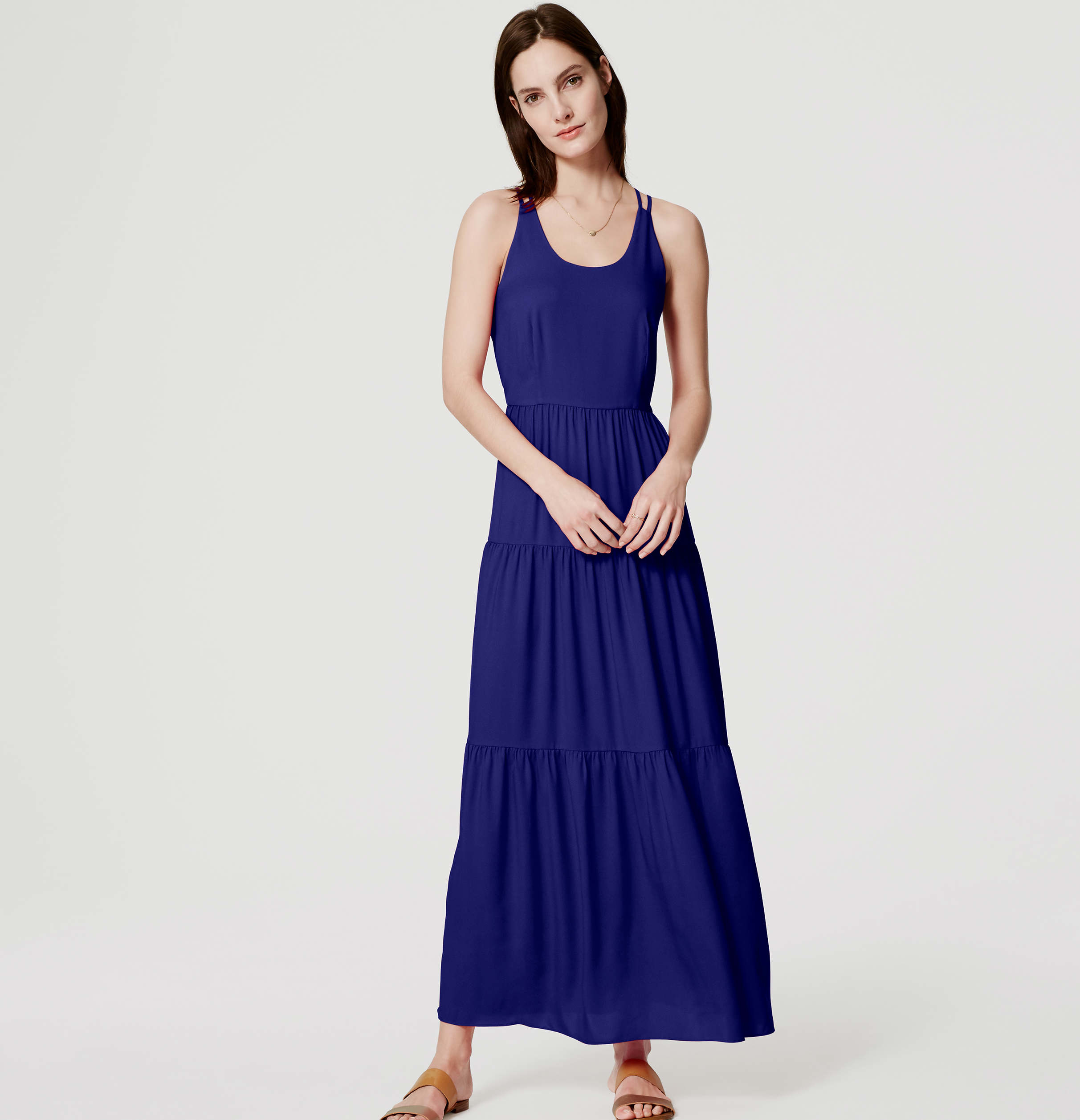 Lyst Loft Petite Tiered Strappy Maxi Dress in Blue